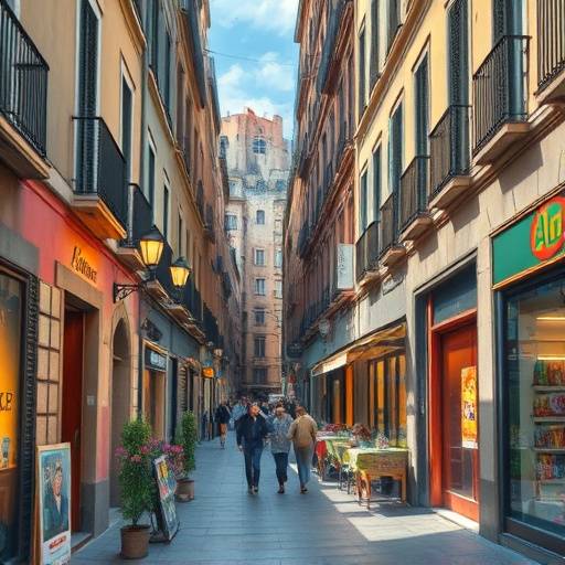 Artista pintando un cuadro de una calle animada en el Barrio G&oacute;tico de Barcelona.