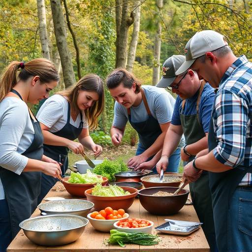 Grupo de personas participando en una clase de cocina saludable al aire libre